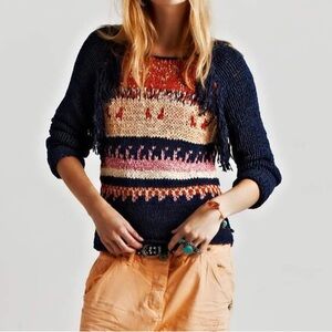 Maison Scotch Folky Fringe Knit Sweater